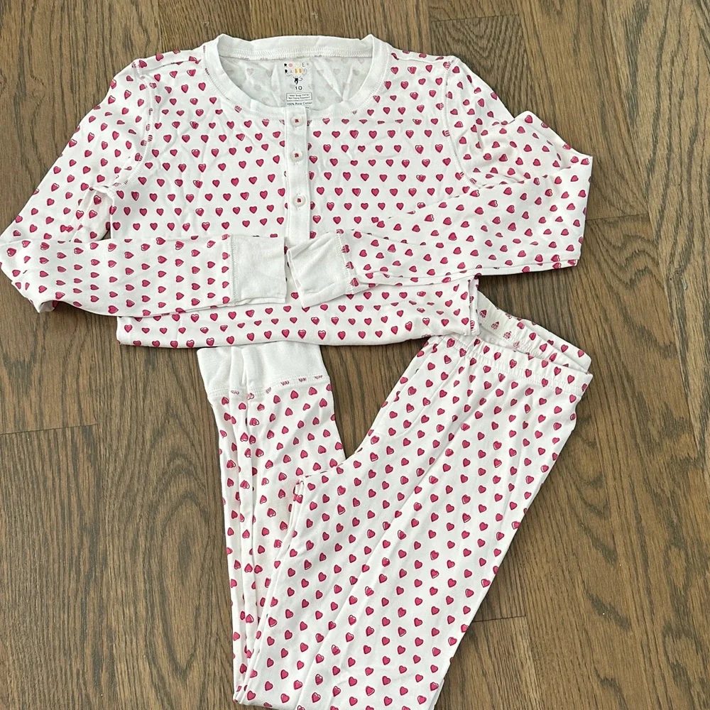 Roller Rabbit White Kids Pajama Set with Pink Heart Print